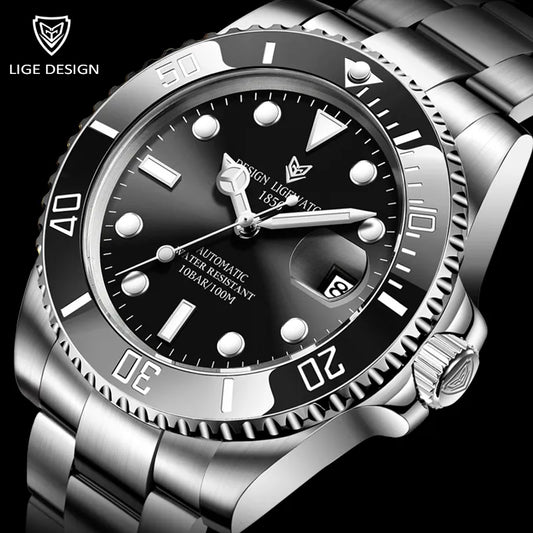 2023 LIGE Watch Men Automatic Mechanical Tourbillon Clock Fashion Military Watches Men Stainless Steel 100ATM Waterproof Watches - WBBX.SHOP